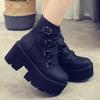 Spring Autumn Ankle Boots Women Platform Boots Rubber Sole Buckle Black Leather PU High Heels Shoes