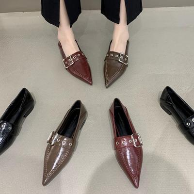 Нишевые новые туфли-лодочки класса люкс с острым носком, квадратной металлической пряжкой, глубоким вырезом, удобные для ходьбы, с легким вырезом, средним каблуком, французские ретро одинарные туфли