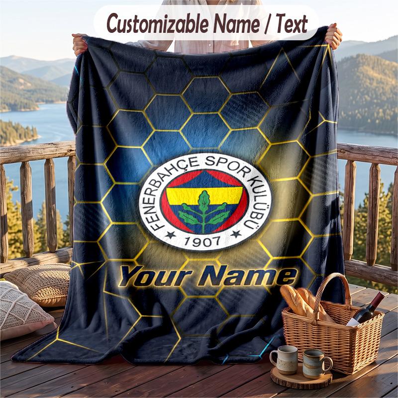 Flannel Blanket Fenerbahçe FC Print Custom Name Text Soft Throw for Sofa Bed