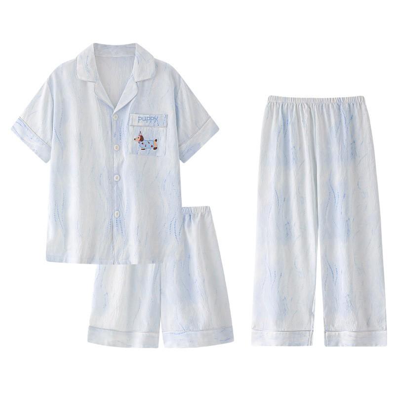 2026 Kids Cotton Pajama Set Short Sleeve Long Pants Cartoon Print Sleepwear Boys Aged 8