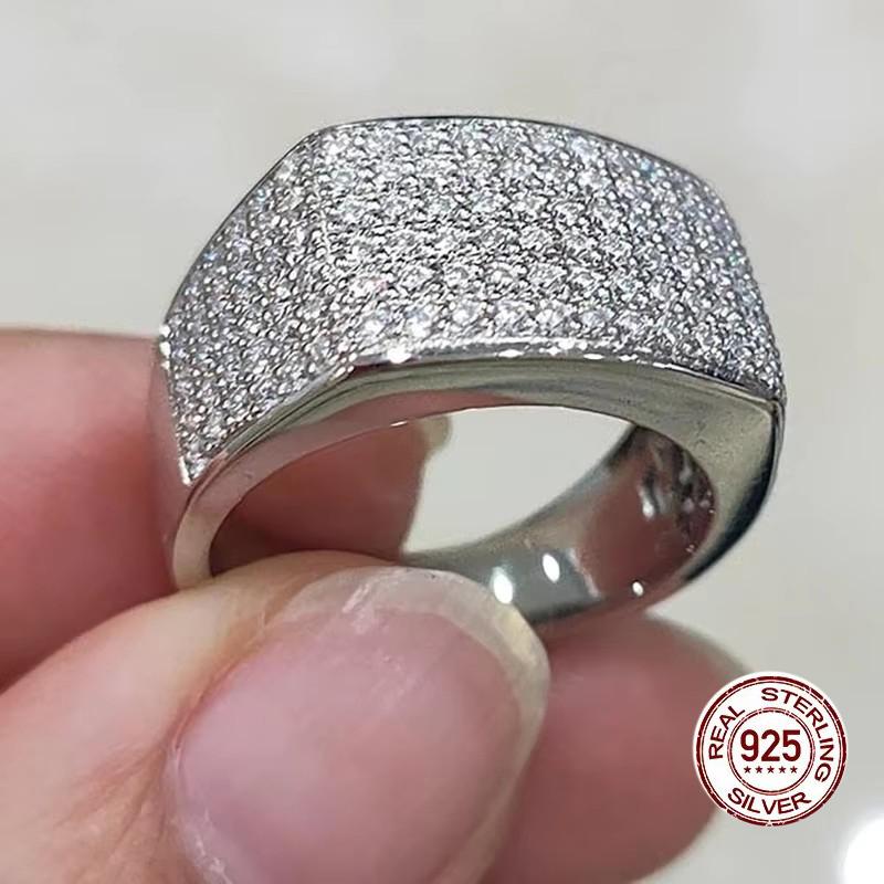 Модные серебряные кольца для женщин с плоским цирконом, инкрустированным микро-камнями, для свадьбы, statement, со штампом, винтажные аксессуары