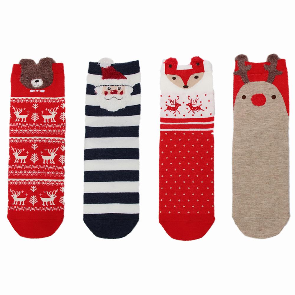 Runtowo 4 Pairs Cartoon Christmas Socks , Santa Claus Gifts ,Elk Christmas Stocking ,Xmas Happy New Year Party Decor