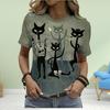 Модная женская футболка с рисунком из мультфильма «Кошка», забавная повседневная футболка с короткими рукавами и круглым вырезом, летняя женская футболка