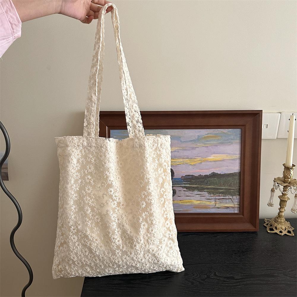 Pastoral Style Daisy Flower Shoulder Bag Nylon Beach Bag Elegant Bohemian Handbag Travel