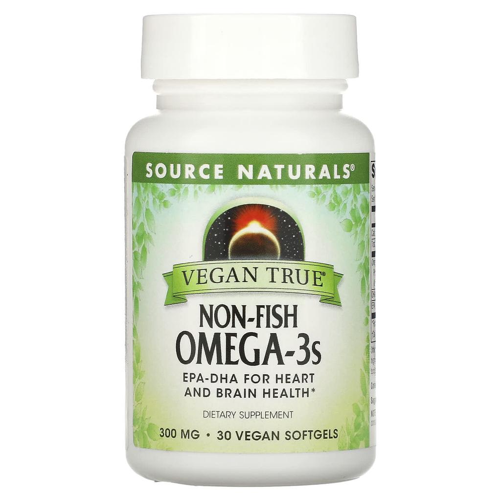 Source Naturals, Веганский True, Омега-3 не из рыбы, 300 мг, 30 веганских мягких капсул