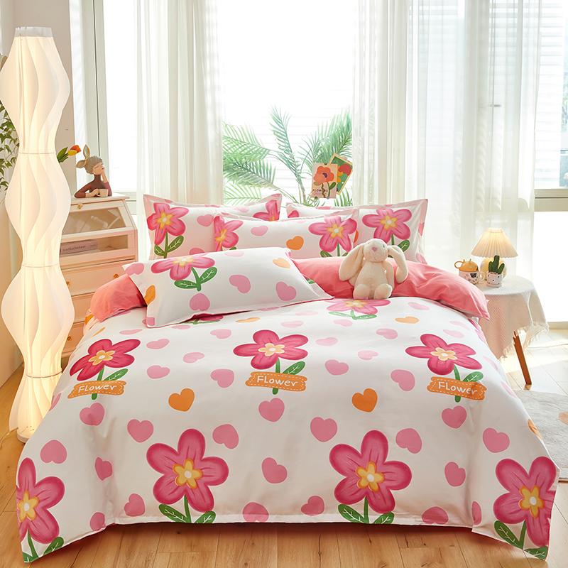 Пододеяльник с изображением динозавра из мультфильма «Kawaii», комплект постельного белья с цветочным принтом и розовым клубничным принтом, с 2 наволочками