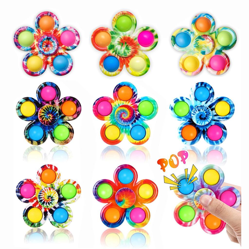 Tie Dye Flower Shape Fidget Spinner Push Bubble Hand Finger Toy ADHD Anxiety Stress Relief Fun Sensory Portable Kids Gift
