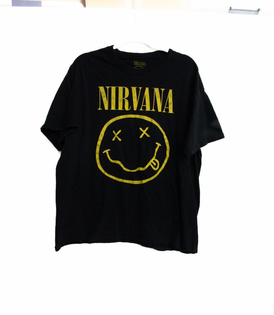Мужская черная желтая хлопковая футболка Nirvana с принтом Smiley, короткий рукав, размер XL