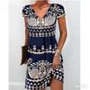 Summer Floral Boho Beach Dress for Women Casual Loose A Line Sundress Short Sleeve V Neck Sexy 3D Print Summer Fashion Dress Femme