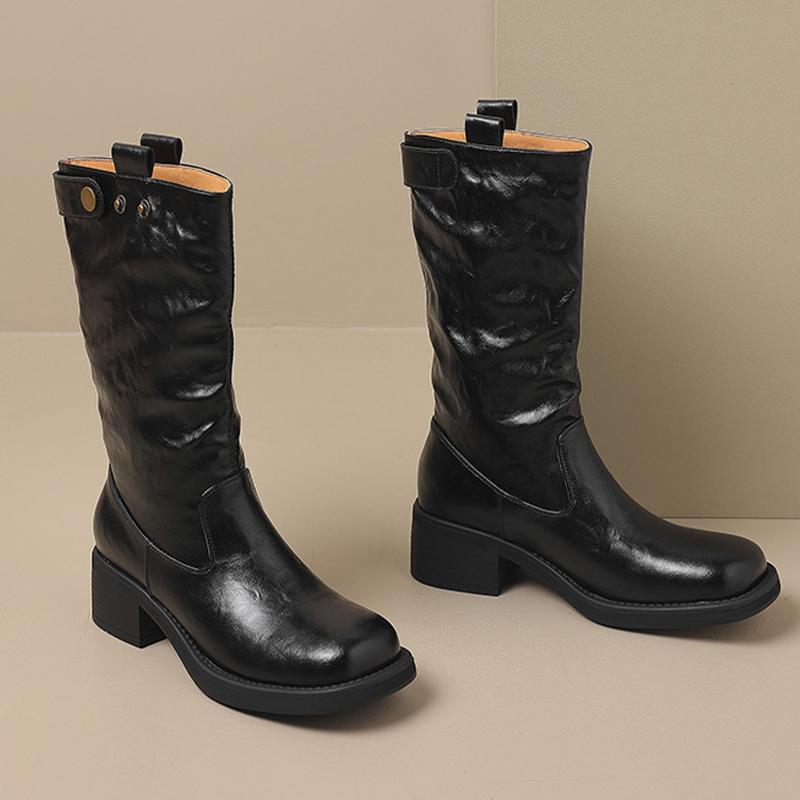 Женские туфли на среднем каблуке, высокие фирменные сапоги до середины голени, тренд 2025 года, дизайнерские повседневные прогулочные ботинки челси, зимние новые туфли-лодочки Mujer Botas