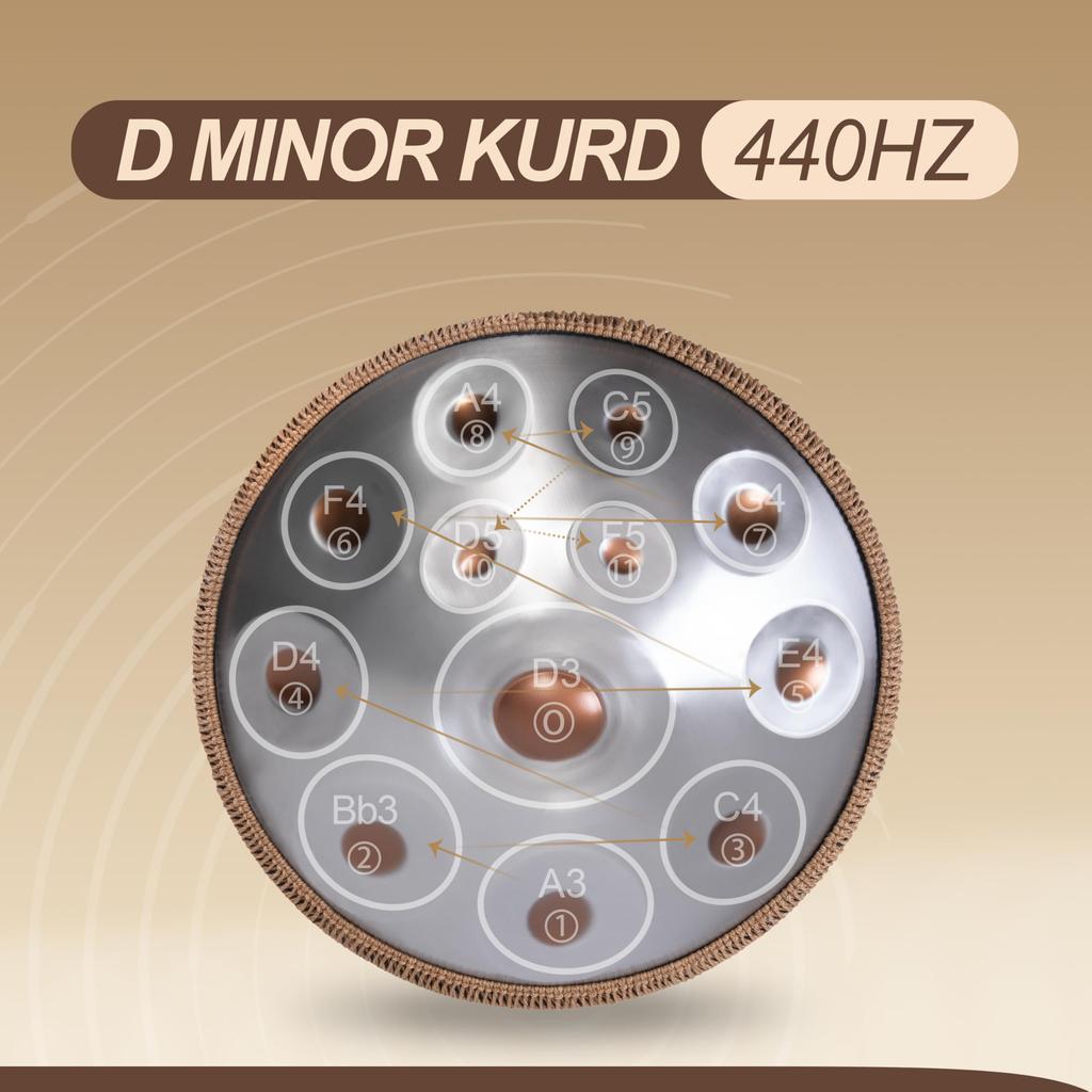 Sarospan Handpan Барабан 22 дюйма 12 нот Ре Курд 440 Гц Ручная работа Качество Включает Мягкую сумку Палочки Подставка Наклейки с нотами Тряпка для чистки Выступление артиста