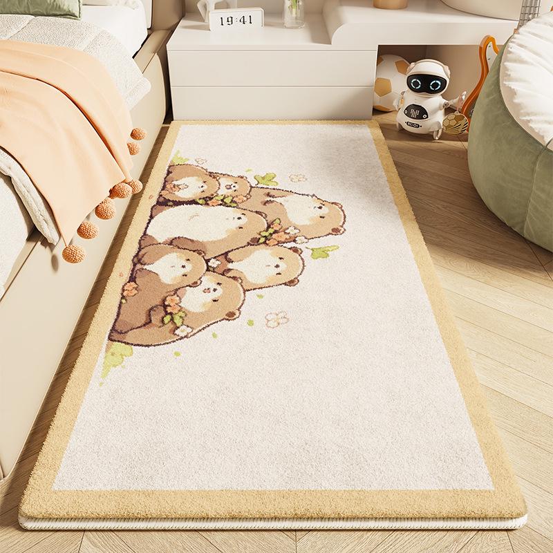 Детский мультяшный плюшевый прикроватный коврик - Искусственный кашемир, Милый и утолщенный напольный коврик для спальни девочки.