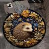 Hedgehog with Flowers and Nature Design Round Rug Soft Crystal Velvet Floor Mat Animal Theme Home Decor Living Room Carpet