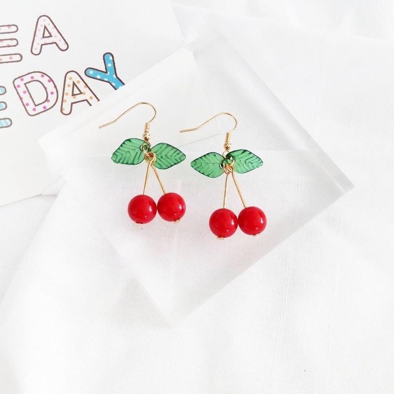 Red Cherry Earrings Eardrop Sweet Fruit Fresh Cherry Eardrop Female Youth Beautiful Girl Earrings