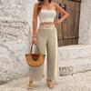 Women's Elastic High Waist Trousers Wide Leg Casual Loose Long Pants With Pocket