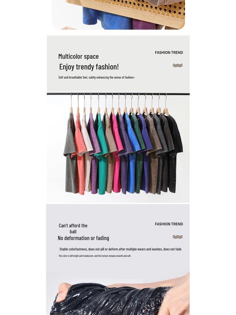 230 г Футболка тай-дай с вареным эффектом и потертостями, европейский крой, с круглым вырезом и приспущенным плечом