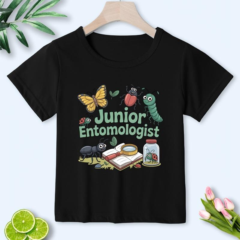Girls Junior Entomologist Cartoon Insect Print Crewneck Short Sleeve Tee