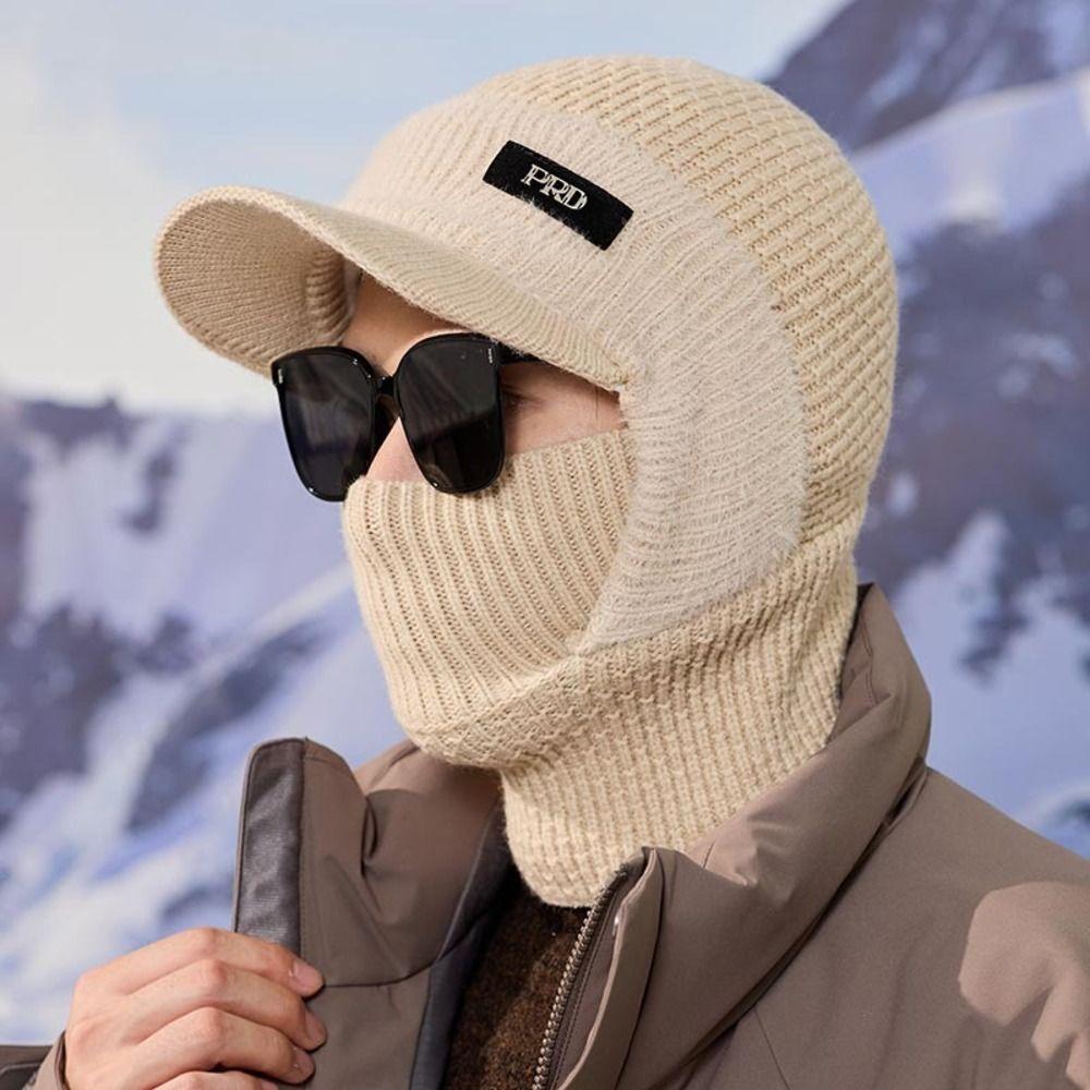 Cold Proof Brimmed Knitted Balaclava Polyester Fleece Lined Winter Knit Balaclava For Men