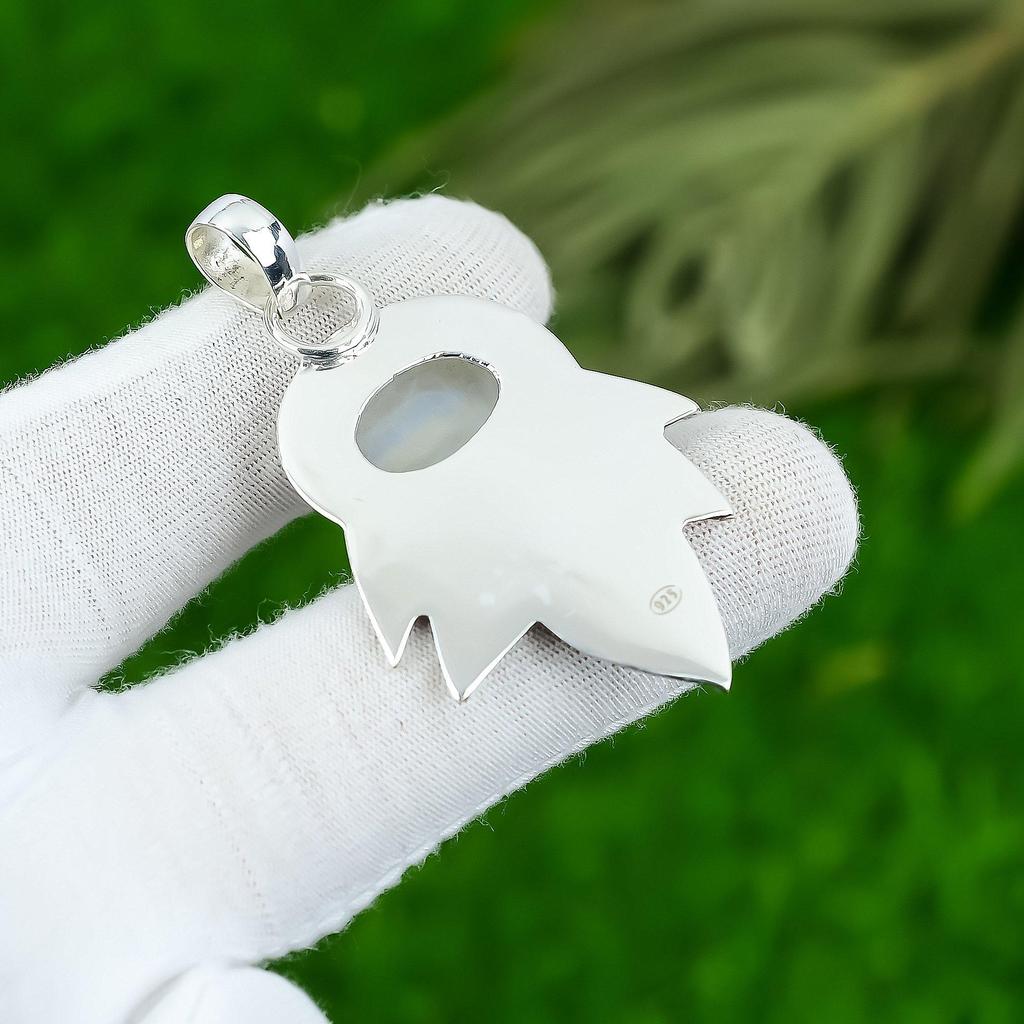 Подвеска с натуральным радужным лунным камнем, белое серебро 925 пробы