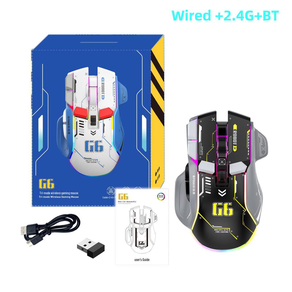 Беспроводная игровая мышь: 10 кнопок, трехрежимный режим, 13 режимов RGB, 6 уровней DPI (До 4000 точек на дюйм)