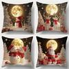 Home Decor Christmas Moon & Festive Holiday Pillows Pattern Cushion Cover Suitable For Sofa Bedroom Car Pillow Cover