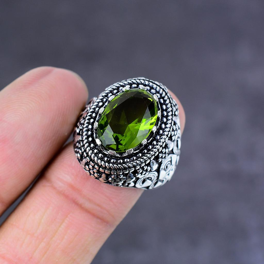 Peridot Gemstone 925 Sterling Silver Jewelry Ring Size 7 Gift For Her