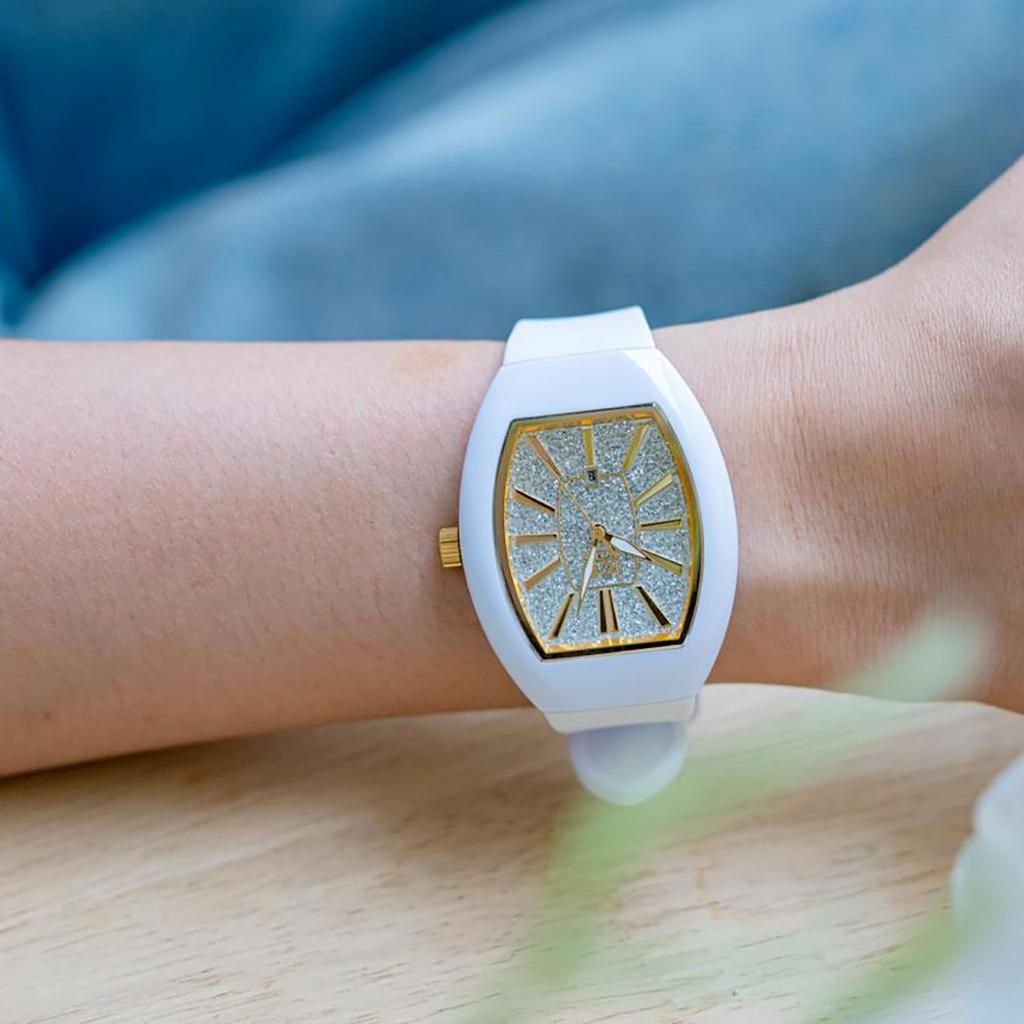 Ice-Watch Ladies Wristwatch 024033 Dome White Glitter Gold Small Second Hand Date