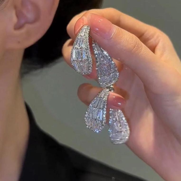 Роскошные серьги с цирконом в форме капли воды спереди и сзади, женские высококачественные изысканные серьги с диким темпераментом, персонализированные серьги