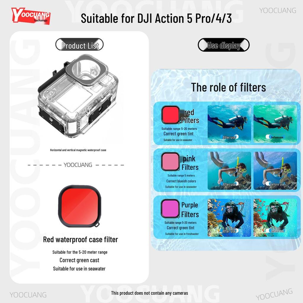 Водонепроницаемый магнитный чехол DJI Action 6 для спортивной камеры Action5Pro/4