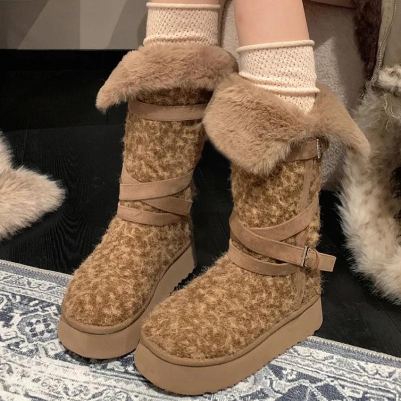 Designer Women's High Boots Flats Platform Warm Cotton Shoes Fashion Snow Botas Short Plush Sport Winter Mujer Ladies Boots