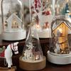 Christmas Figures In Glass Dome Tabletop Decoration LED Light Up Christmas Cloche Ornaments for Indoor Home Tabletop Decor