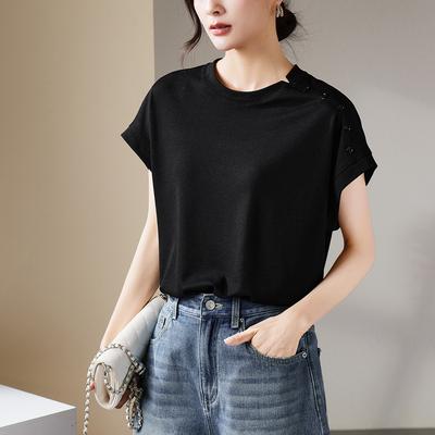 Fashionable Round Neck Short Sleeved T-shirt for Women In Summer 2025, Casual and Versatile, Slimming Solid Color Top