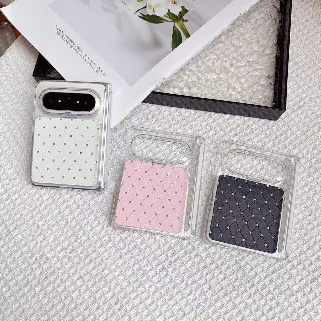 Складной чехол для телефона Huawei Pura X Max - Стиль Rhinestone Coco, Прозрачный, с двойным шарниром, Чехол с полным покрытием.