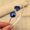 Blue Sapphire Lab-Created Gemstone Handmade 925 Sterling Silver Adjustable Bangle For Women