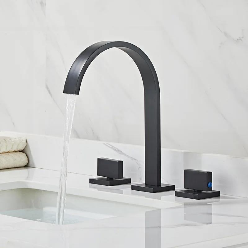 Black Basin Faucets Brass Chrome Deck Mounted Bathroom Sink Faucets 3 Holes Dual Handles Hot And Cold Water Tap Gold