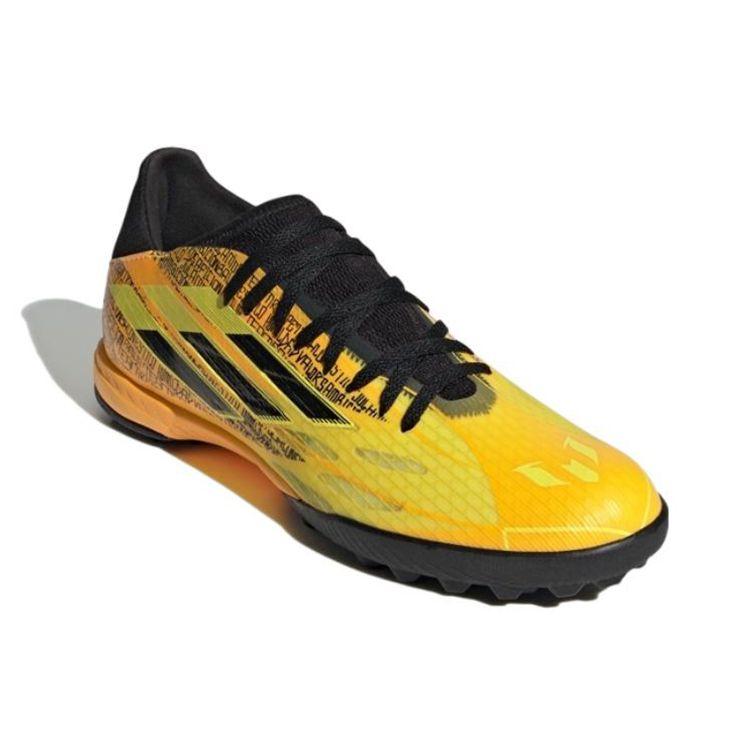 adidas Месси 3 Круглый Носок Шнуровка TF (Резиновые шипы) Обувь для футбола для твердого грунта, искусственного газона, нескользящая, прочная, мужская, желто-черная, GW7423