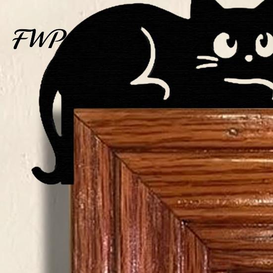 Interior Wall Decor Hanging Metal Cat Door Topper, Cute Cats Frame Decor, Black Art, Modern Iron Hangings Minimalist Home Decoration for Living