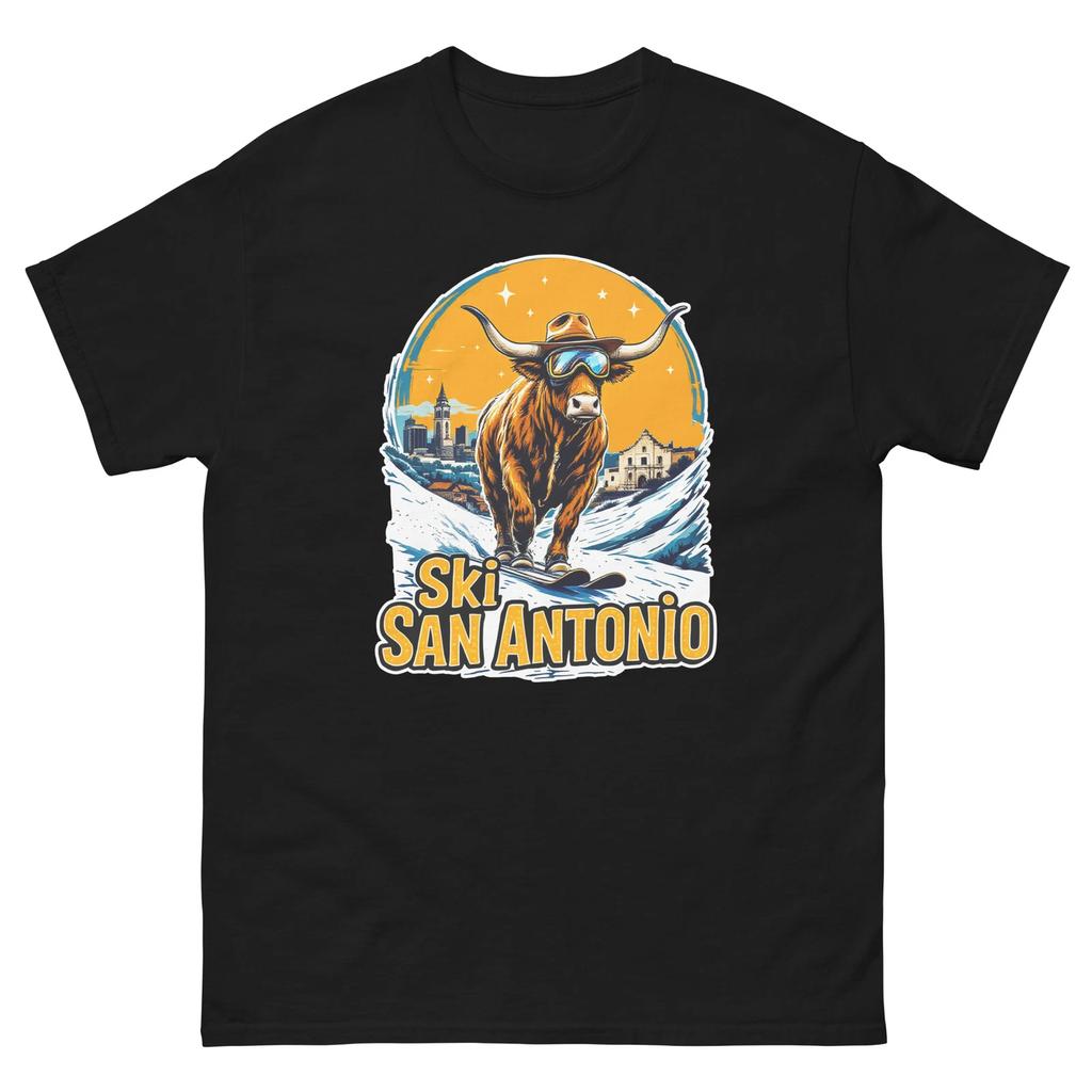 Ski San Antonio Longhorn Skiing Skier Animal T-Shirt