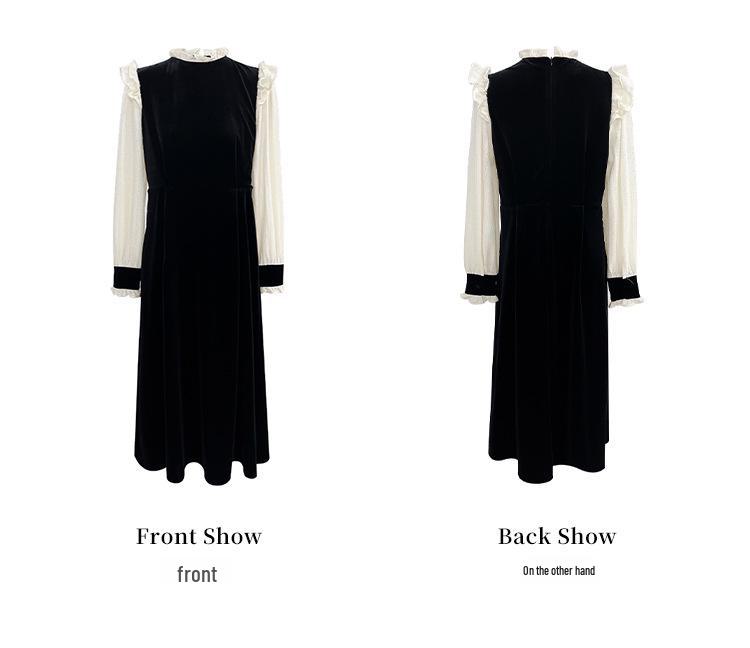 Женское бархатное платье с завышенной талией Thirteen Lines - Осень/Зима 2022, Французский стиль, Длинная юбка, Возврату не подлежит