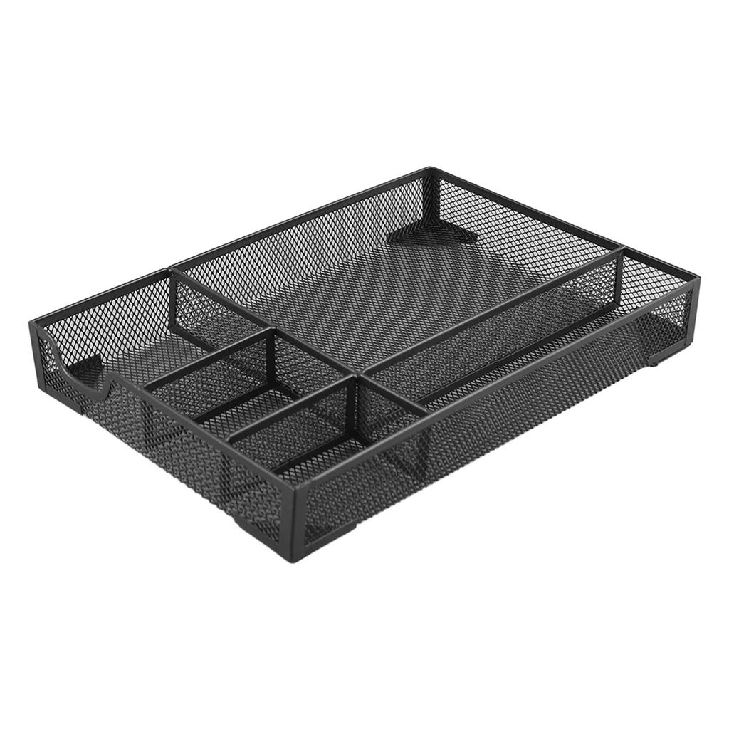 Metal Mesh Drawer Organizer Tray 5 Grids Multipurpose Stable Prevent Slip Metal Desk Organizer Storage Basket Black