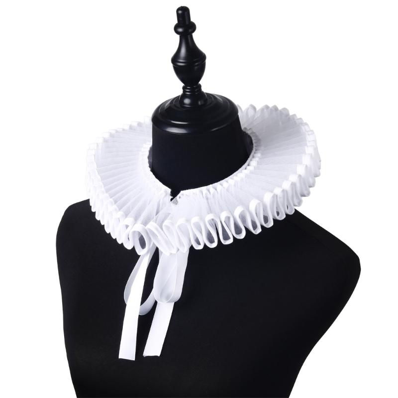 Детский елизаветинский белый сетчатый воротник-жабо, костюм клоуна для косплея, регулируемый гофрированный ложный воротник для вечеринок, праздничных мероприятий