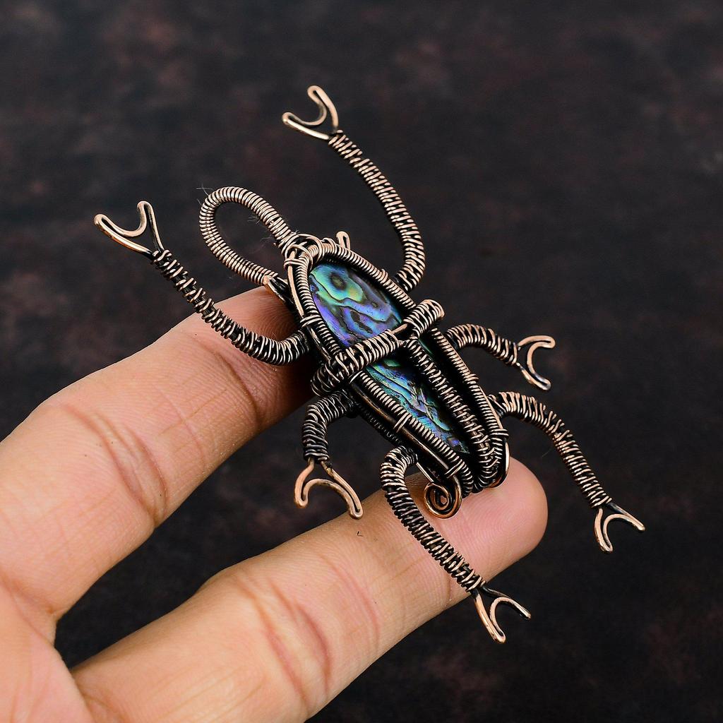 Подвеска в виде ракушки абалон, подвеска в виде медной проволоки, подвеска в виде жука, ювелирные изделия с драгоценными камнями, подвеска ручной работы, медные ювелирные изделия, подарок на годовщину
