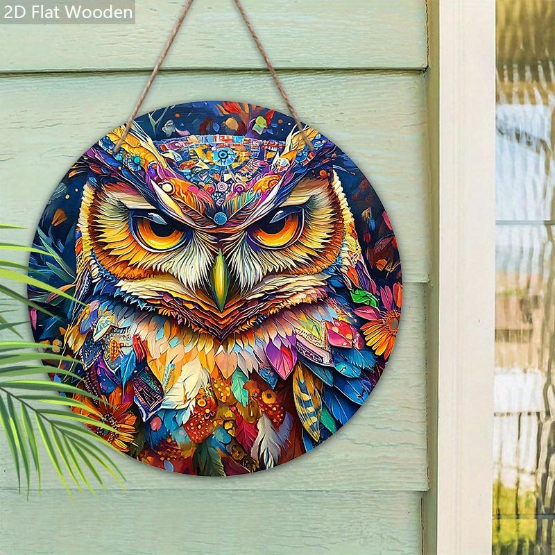 Decorative Hanging Wooden Sign with Cool Owl Pattern - Charming Round Sign for Front Door, Wall Hanging Decor - Ideal Home Hanging Ornament