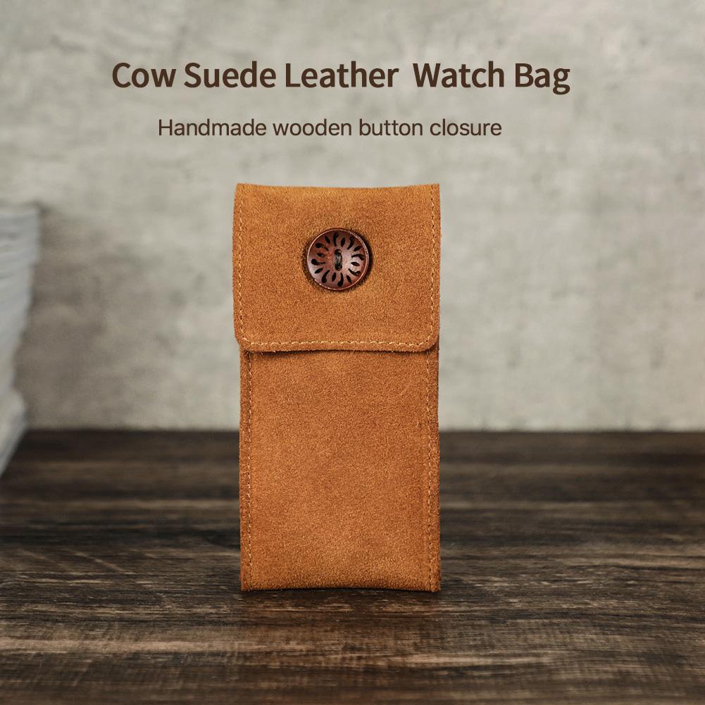 Handmade Genuine Leather Single Watch Bags for Men Retro Anti-Scratch Suede Leather Watch Case Women Watch Holders Soft Watch Storage Pouch
