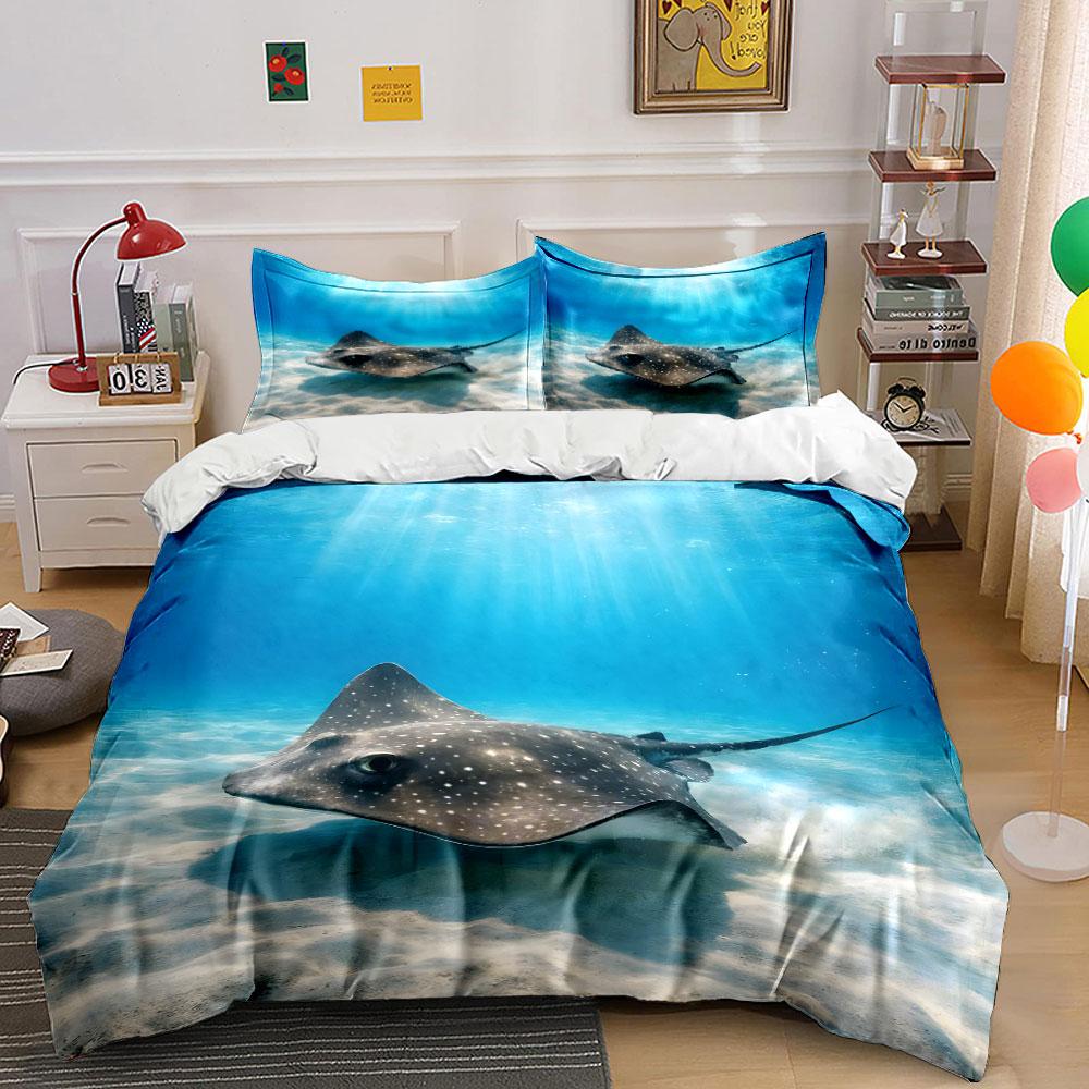 Spotted Stingray Under Sunlight Print Bedding Set 1 Duvet Cover 2 Pillowcases For Adult And Children Luxury Gift Full Size