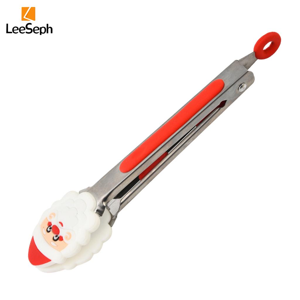 Рождественские силиконовые щипцы Leeseph, портативные кухонные щипцы с маленькой клипсой из нержавеющей стали для приготовления пищи на гриле, салата, барбекю, жарки