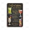 Vintage Pub Bar Club Decor Poster Metal Tin Sign Cocktail Menu Metal Signs for Backyard Bar Restaurant Art Wall Decor