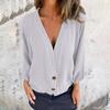 Women's Fashion Solid Color V-neck Button Casual Loose 3/4 Sleeve Top Jacket