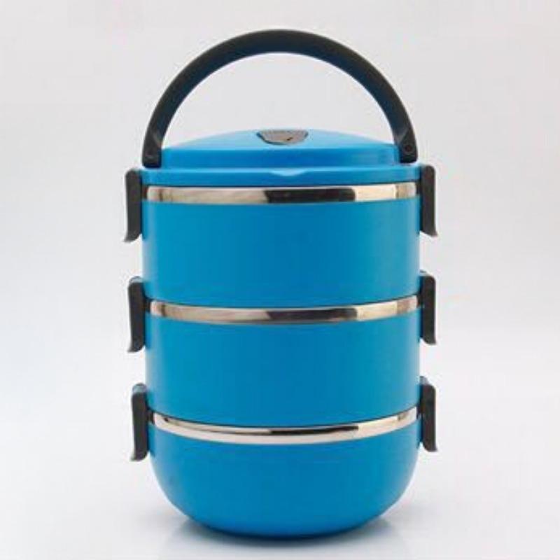 Многослойный ланч-бокс из нержавеющей стали с термоизоляцией, круглый герметичный ланч-бокс, портативный ручной бенто-бокс для студентов и офисных работников