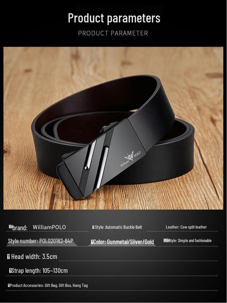 Мужской ремень из натуральной кожи Emperor Paul с автоматической пряжкой - Молодежный минималистичный дизайн